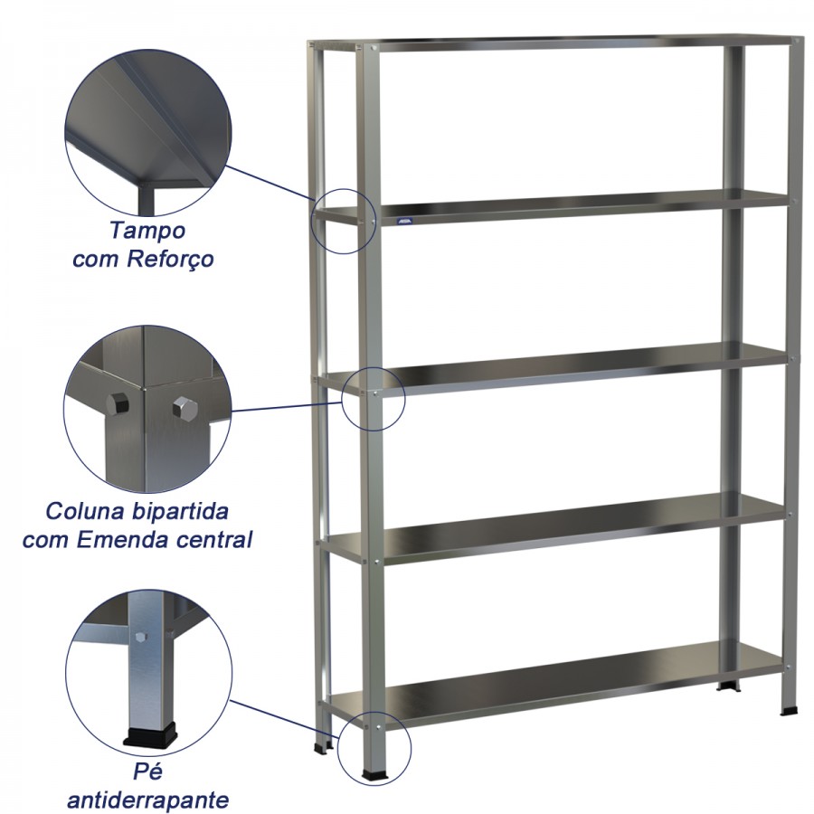 Estante Armário Prateleira Inox 5 Bandejas 300 X 1200 Aisa